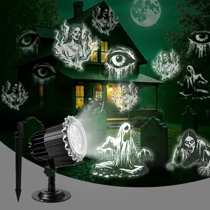 Halloween Projector Lights Outdoor, 4 Rotating Dynamic Ghost Decorations Light,  Scary Skull Holiday Lights for Yard Patio Window Garden Wall Party Decor, Indoor & Outdoor