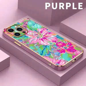 DarlingCase Electroplating Phone Case for IPhone 17 Pro Max Air 16 15 14 Plus 13 12 11 Floral Color Symphony Patterned Classic Square Design Non Slip TPU Soft Shell Protective Casing for Mobile Phones