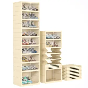 Expandable 9-Tier Shoe Rack with Clear Doors and Wheels: Collapsible Plastic Storage , Space Saving Cabinet for Bedroom Box Boxes