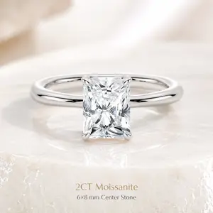 Women's 2CT Emerald Cut Moissanite Solitaire Ring, 6×8mm S925 Sterling Silver 4-Prong Minimalist Engagement Promise Wedding Ring ray engagement ring