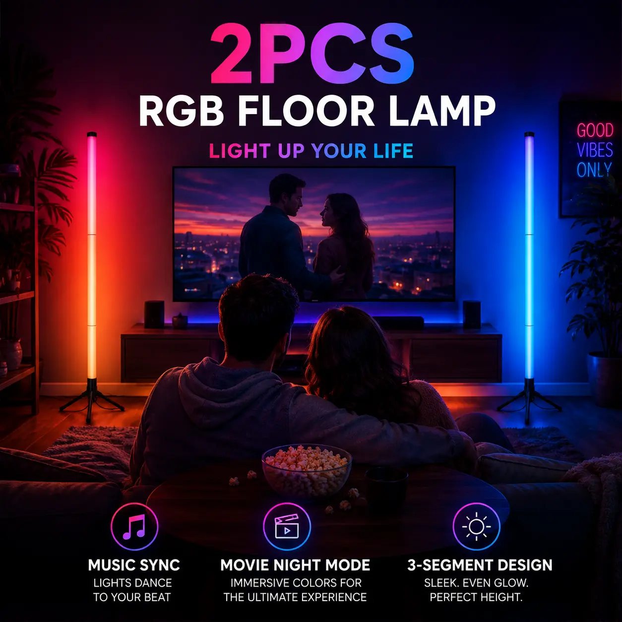 1PC/2PCS RGBIC Vertical Corner Floor Lamp, Triangle LED Mood Light with Music Sync, Custom Color Scenes, App & Remote Control, Adjustable Brightness and Timer for Bedroom, Gaming Space & Home Entertainment