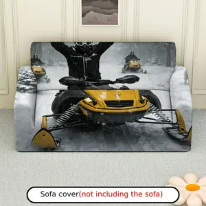 1Pc Snowmobile Adventure Winter Sports Scenic Design Sofa Cover - Soft, Breathable with Elastic Fit, Machine Washable, Perfect for Christmas & New Year Decor, Sofa Covers for Living Room.