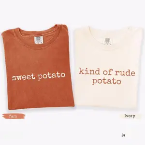 Comfort Colors Matching Thanksgiving T-shirt, Funny Couple T-shirt, Sweet Potato, Kind Of Rude Potato, Fall Season Husband Wife Gift For Her Or Him, Humor Tee