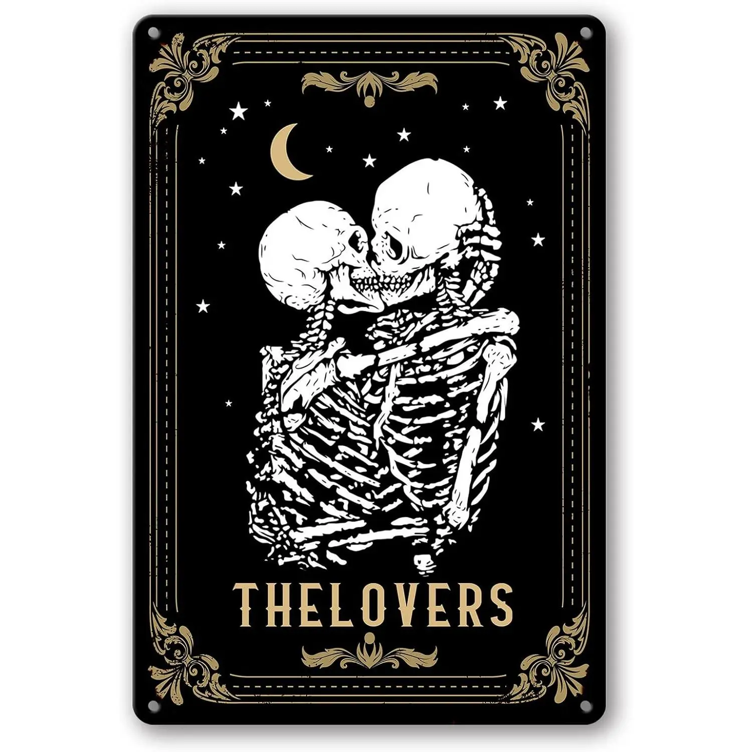 Gothic Home Decor For Bedroom Goth Valentines Day Decor Tarot Card Tin Sign Skull Room Wall Decor Metal Signs Black Gothic Wedding Decor Aesthetic Goth Bedroom Sign The Lovers Sign Decorative Sign