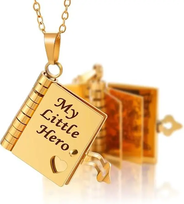 Granddaughter Book Necklace, For Granddaughters - The Most Beautiful Chapter Books Adjustable Book Pendant with 6 Pages Engraved Information.