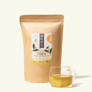 Numi Ti Kuan Yin Loose Leaf Oolong Tea - Dark Emerald Green Leaves with Dried Figs Aroma