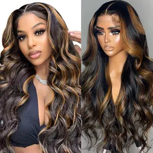 ALIGLOSSY 13x6 Highlight Balayage Body Wave Lace Front Wig HD Transparent Wavy Lace Frontal Wigs Human Hair For Women