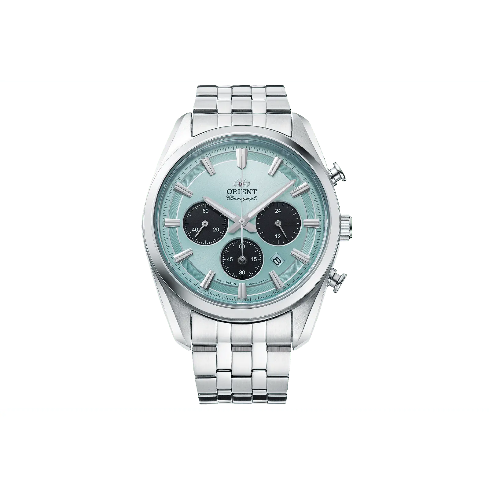 Men's Stainless Steel Business Quartz Watch - 40mm Mint Blue Dial, Solar Movement, Sapphire Crystal, 50m Waterproof, Chronograph, Quartz Waterproof Watch, Business Quartz Wristwatch