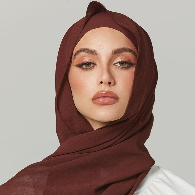 Muslim Chiffon Instant Hijab Head Scarf with Matching Tie Back Jersey Undercap Tudung Modesty