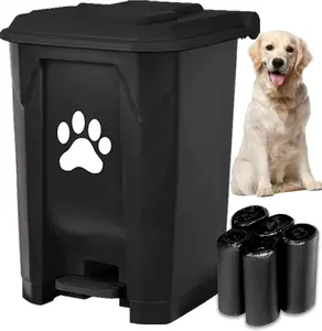 Poop Trash Can Outdoors Pet  Station with Lid   Disposal Container with Removable Inner Bin Bucket Hands-Free Pedal Garden Yard  with 5Rolls  Bags, Black