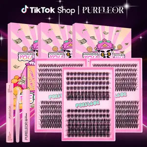PURELEOR Lash Clusters Kit Wispy Eyelash Cluster Lashes Natural DIY Eyelashes Extension 10-16mm Mixed C-Curl Individual Lashes for Easy Home Application