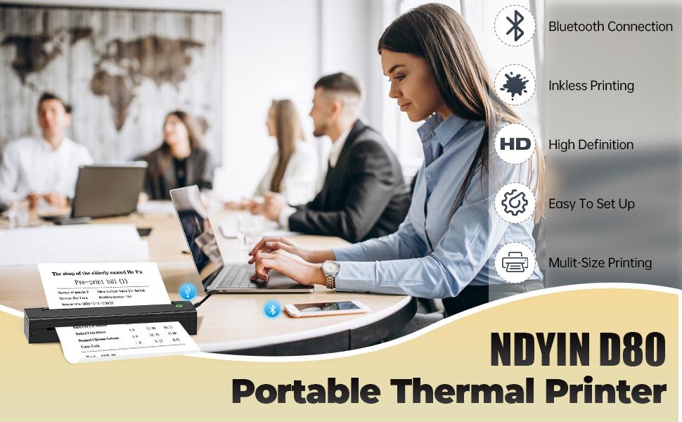 Portable Printer Wireless for Travel, D80 Thermal Printer, Inkless Printers, Compatible with iOS, Android, Laptop, Supports 8.5" x 11" US Letter & A4 & A5 for Home Use, Office, Vehicles, Black