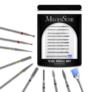 Melodysusie 10Pcs Nail Drill Bits Set, 3/32 Inch Diamond Cuticle Nail Bits Kit for Nail Drill E-File, Manicure Pedicure Remover Tools for Acrylic Gel Nails, Salon Home Nail Care Supplies, Silver MelodySusie