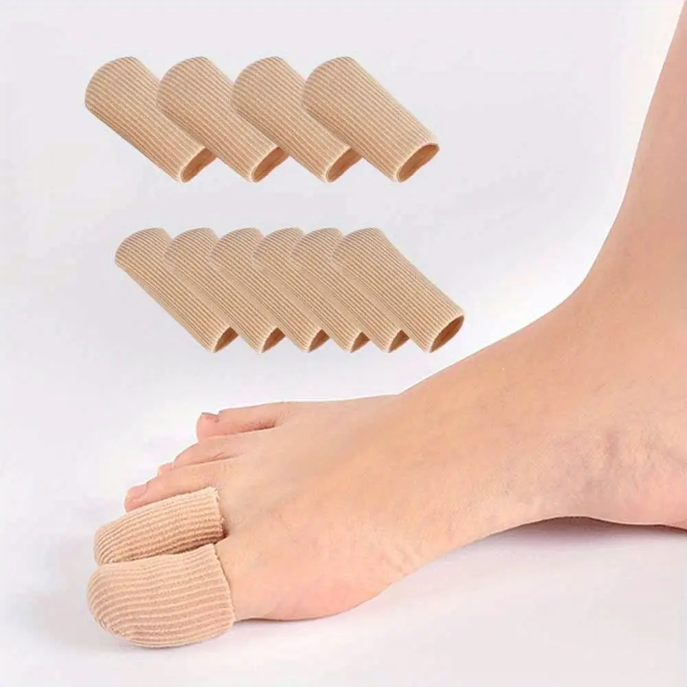 10Pcs Silicone Toe Caps - Closed-Toe Fabric Sleeve Protectors with Gel Lining, for Corn, Blister and Ingrown Toenail Pain Relief (Large + Medium Sizes)