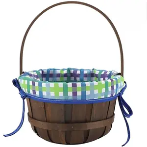 Easter Woven Basket with Lining, Brown Wooden Eggs Basket with Handle for Picnic, Kids Party Supplies, Easter Egg Hunt,Storage, Decor, Filling with Candy