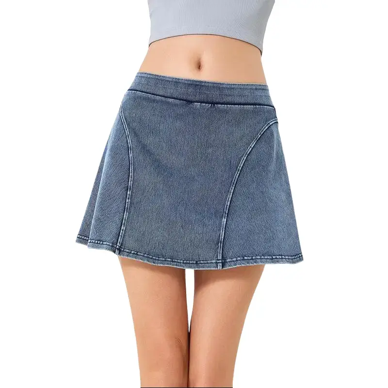 Women's Stretch Denim Skort with Built in Shorts, High Waisted Mini Jean Skirt, Casual Back to School Outfits, Trendy Summer Bottoms