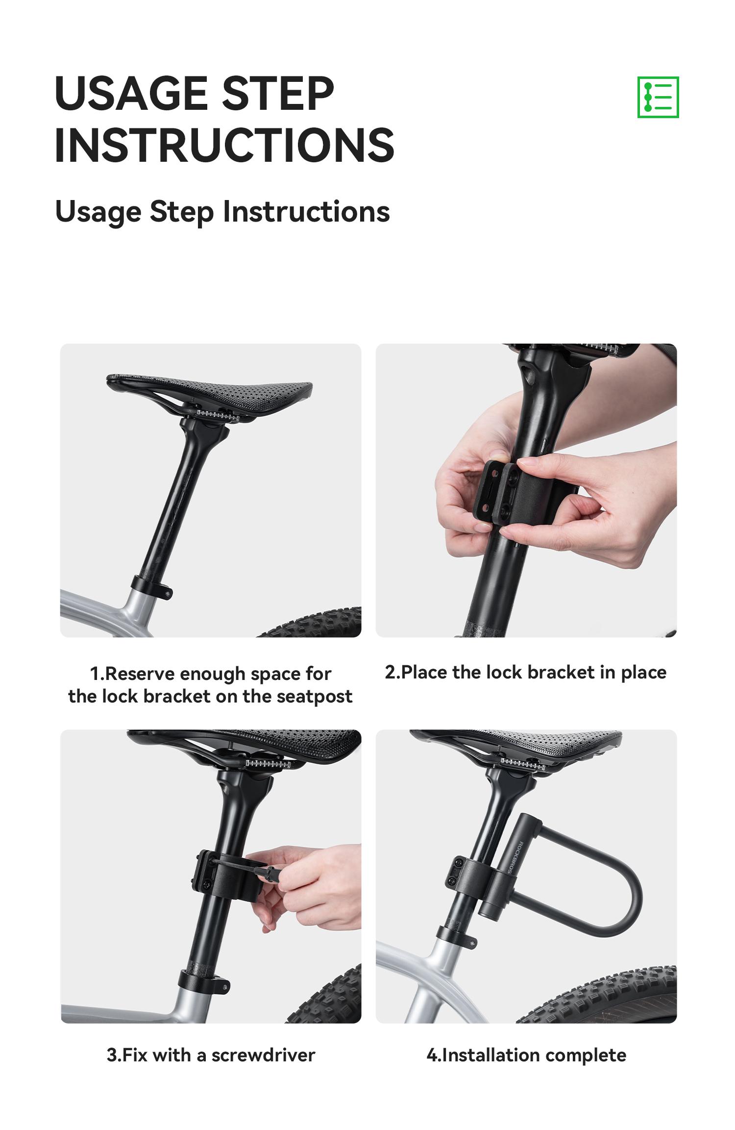 ROCKBROS Heavy Duty Bike U-Lock, Hardened Alloy Steel Anti-Theft Double Shackle with Loop Cable, Mounting Bracket, 2 Copper Keys, Rust-Resistant Silicone Coat, Easy Installation, Ebike Accessories for Scooters, Prolongs Lock Life