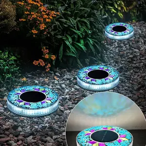 Mosaic Solar Disk Lights - 2pcs Blue Waterproof Outdoor Glass LED Garden Stake Lamps, Auto On/Off Decorative Lighting for Walkway, Patio aurora borealis outdoorfun bedroom shower