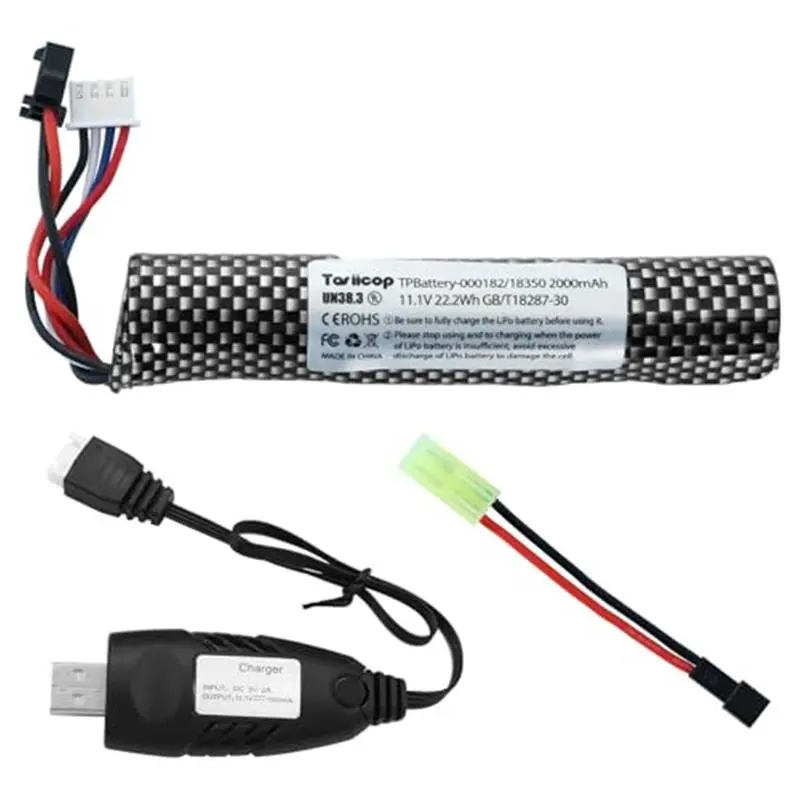 Gel Blaster Battery - 11.1V 2000mAh Water Bead Splatter Ball Batteries with Mini Tamiya to SM2P Plug Rechargeable Charger Cable for Splat Ball Replacement - 1 Pack