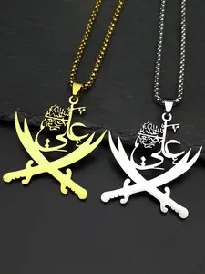 Imam Ali Sword Muslim Islam Knife Chain Necklace For Men Women Stainless Steel Arabic Letter Zulfiqar Gold Color Chain Cross Chain Design