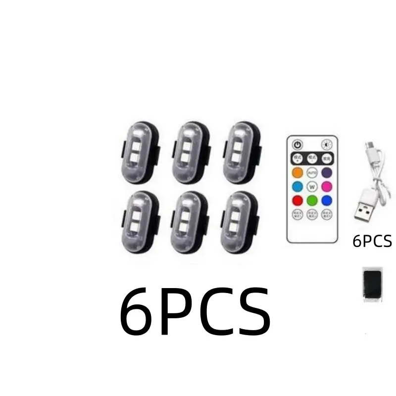 6PCS LED Lights for Car, RGB LED Strobe Lights, Car LED Lights, Remote Control Aircraft Drone Light, Rechargeable Night Warning Light, Ambient Lightin