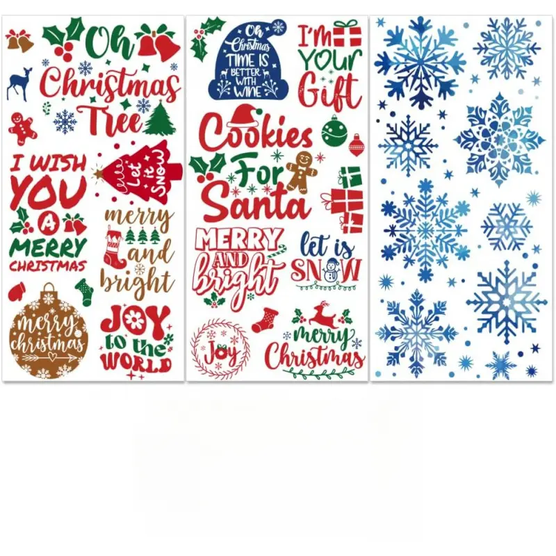 3 Sheets Christmas Theme Rub on Transfer Stickers for Crafts Waterproof UV Christmas Quotes Snowflakes Rub on Decals for Furniture Cabinet Dressers Ceramic Scrapbooking Transfer Paper