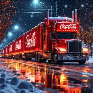 5D DIY Full Drill Round Diamond Painting - Diamond Art Kit Coca-Cola Truck Mosaic, Canvas - DIY Decorative Painting, Home Wall Decor, Suitable for Halloween, Christmas, Birthdays, and Anniversary Gifts