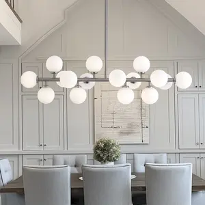 16 Lights Sputnik Chandelier, Mid Century Linear Pendant Lights Fixtures Over Table for Kitchen Island Dining Room-Brushed Nickel