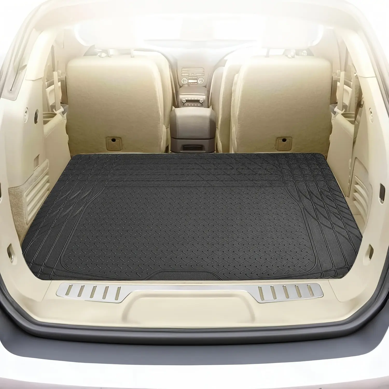 Waterproof Car Trunk Cargo Mat - Durable Easy-to-Clean Surface, Large 47.2x31.5in, Black, Anti-Slip & Cut Mesh Design for Vehicle Protection