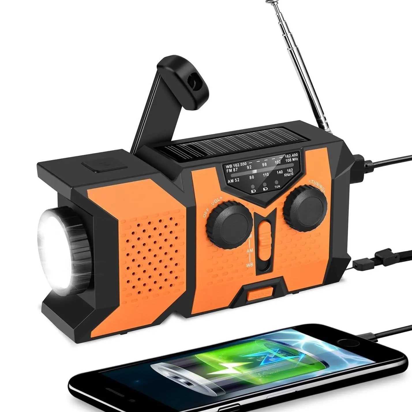Solar Powered Emergency CB Radio, Multifunctional Crank Type Audio Radio with Solar Power Bank Function, Hand Crank Self Powered Dynamo, Handheld Radio, Portable Survival Radio For Outdoor Camping Travel Use