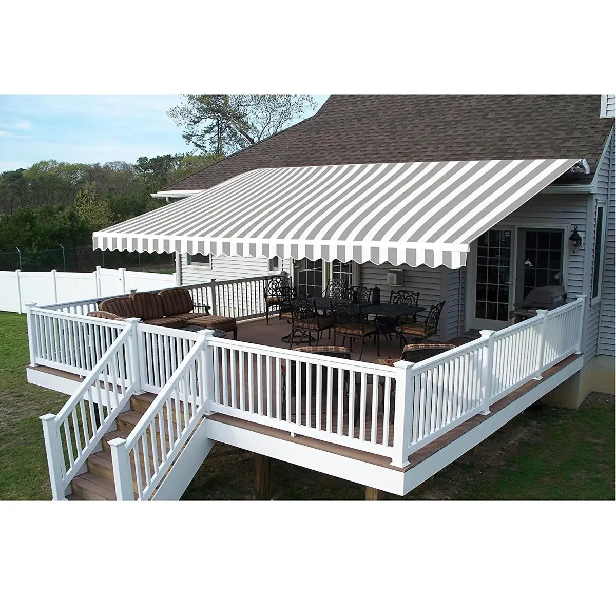 212 MAIN Retractable Motorized Wall Mount Patio Awning, 16x10ft Grey-White Steel Frame, Cord-Equipped with Ceiling Bracket, Sun Protection for Home Exterior, Balcony & Car Exterior Accessories