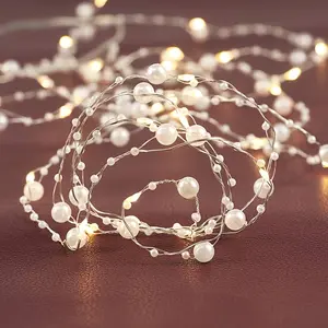 Elegant White Pearl LED String Lights - Battery-Powered Copper Wire Fairy Lights for Weddings, Birthdays & Party Decor (Batteries Not Included), Event Ambiance |   Pearl Embellishments |   Versatile Lighting, Fairy String Lights Halloween Decorations