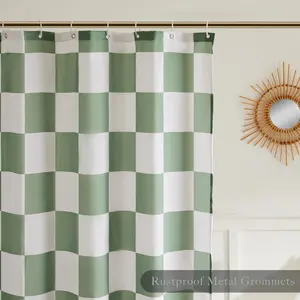 Modern Plaid Waterproof Fabric Shower Curtain, Bathroom Curtain, Decorative Room Divider, Indoor Light Blocking, Includes 12 Hooks, 180x180 Cm