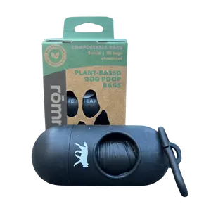 compostable plant-based dog poop bags + bamboo dispenser