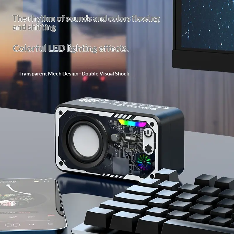 Hot Selling Bluetooth Mecha Small Steel Cannon Mini Transparent Bluetooth Small Speaker Portable Speaker Diaphragm With Colored Lights