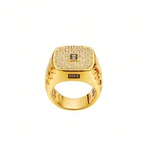 Men's Hip Hop Ring Diamond Inlaid S Logo Geometric Style High-End Accessory Jewelry