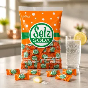 Selz Soda Lemon Soda Powder Filled Candy 100 Pieces 420g Orange Polvo Eferescente Sabor Limon Caramelos