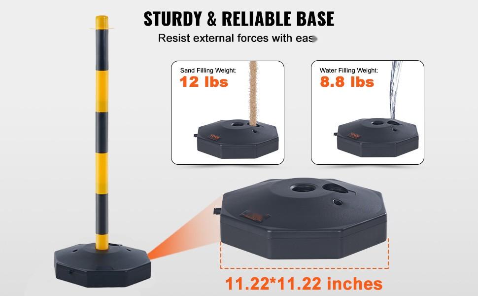 Adjustable Traffic Delineator Post Cones Set, 6 Pack, High-Visibility Safety Barrier With Fillable Base And 8-Foot Chain, Ideal For Traffic Control, Parking Lot, Construction Zone, Road Warning And Delineation, Yellow And Black Adjustable Traffic Delineator Post Cones Set, 6 Pack, High-Visibility Safety Barrier With Fillable Base And 8-Foot Chain, Ideal For Traffic Control, Parking Lot, Construction Zone, Road Warning And Delineation, Yellow And Black