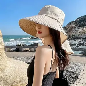 Women's Fashion Sun Hat, Sunscreen Hat, Fisherman Cap with Ponytail Hole, Breathable Polyester Fiber, Adjustable Drawstring, Outdoor and Casual Wear