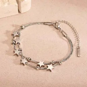 Stainless Steel Star Chain Bracelets for Women Men Fashion Silver Color Five Pointed Star Link Wristband Bracelets Jewelry Gift