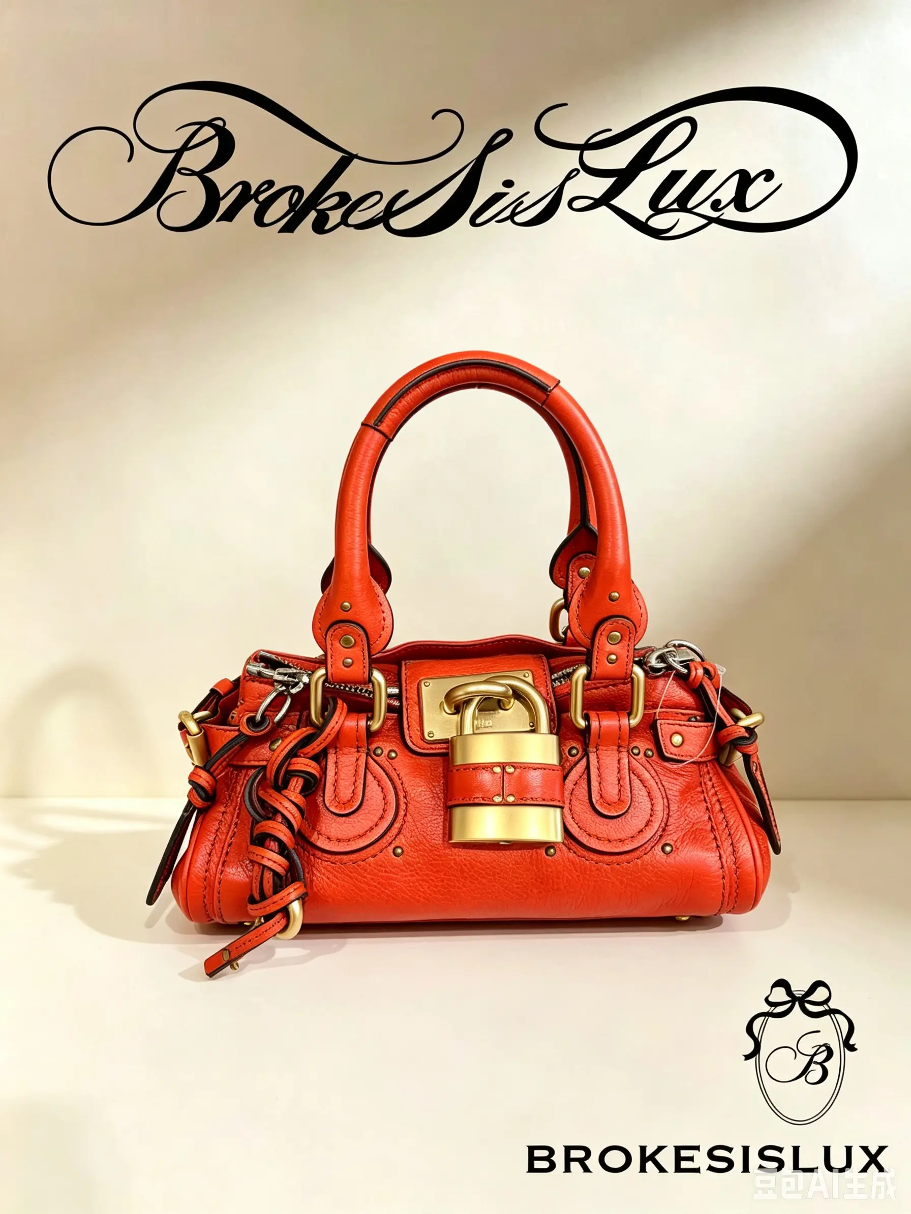 Pre-owned Chloé Vintage Paddington Small Shoulder Bag, Burnt Orange Calfskin, Signature Gold Padlock Hardware, Braided Leather Detail