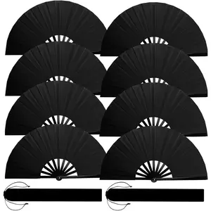 8PCS Large Decorative Folding Fans with 8 Fan Sleeves, Boots on The Ground Hand Fans Bulk, Clacking Fans for Line Dancing, Popping Fans for Line Dancing (Black)