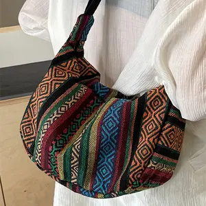 Women's Unisex Vintage Ethnic-Style Dumpling Bucket Bag, Versatile Crossbody Shoulder Bag, Daily Fashion Essential