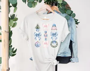 Chinoiserie Christmas shirt Pink Christmas Blue Christmas Nutcracker Coquette Bow Toile Bow Pink Wreath Christmas shirt Preppy Christmas shirt
