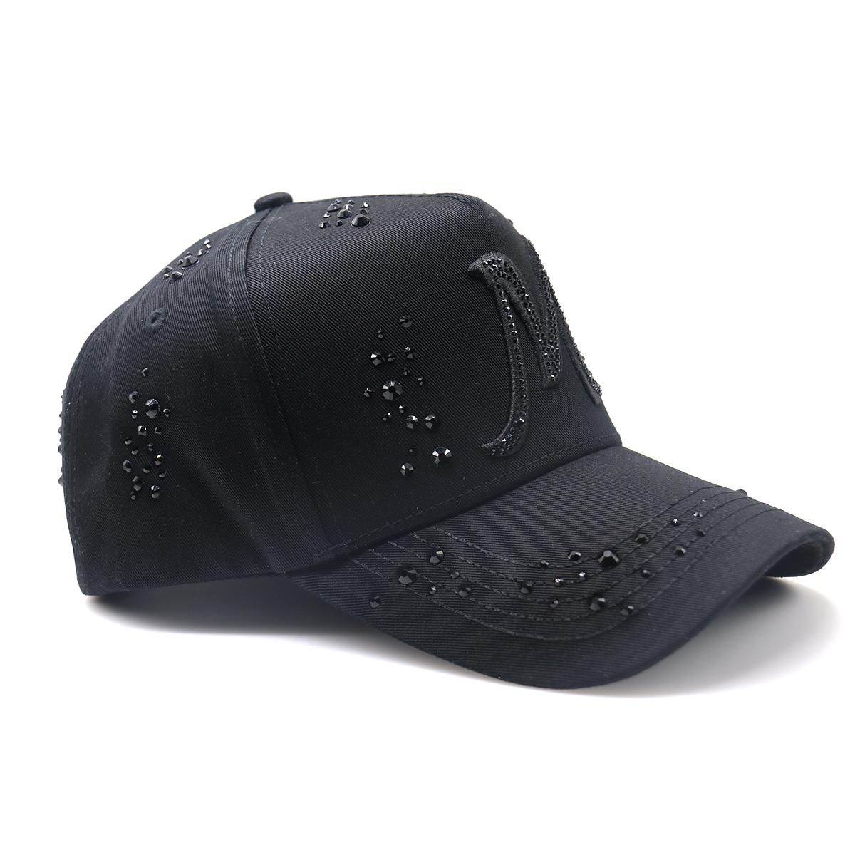 Black Full-Rhinestone Street-Style Baseball Cap — Embellished & Embroidered Hip-Hop Flat-Brim Hat, Unisex Adjustable Urban Streetwear Headwear