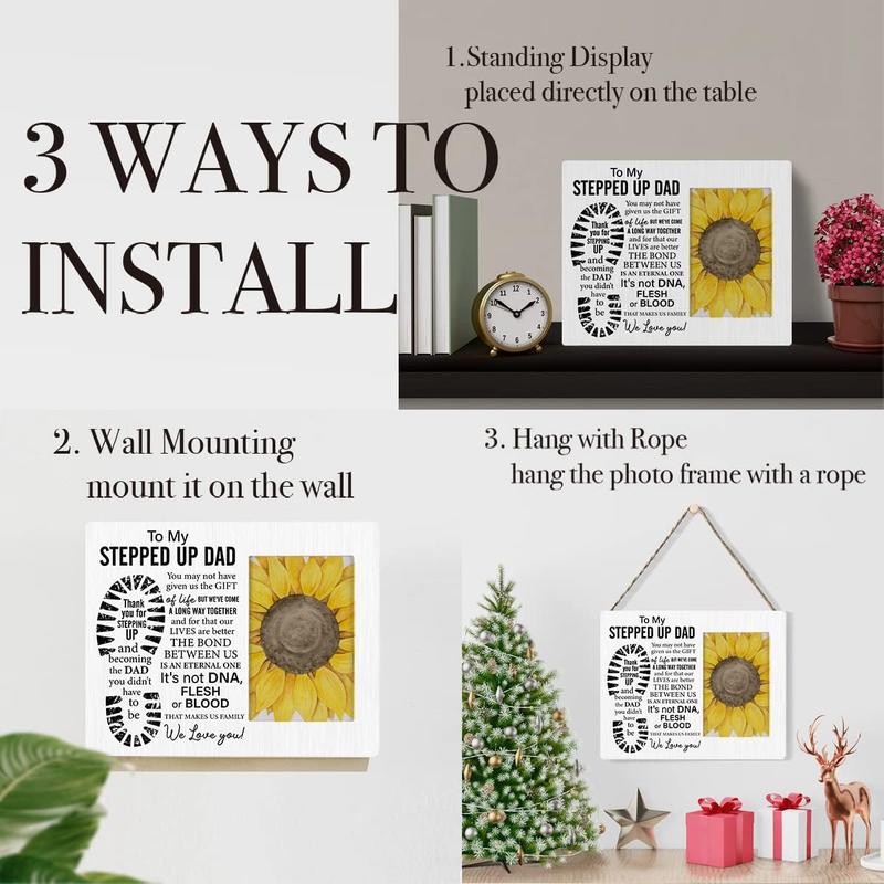 Stepfather Wood Picture Frame Gift, to My Stepped up Dad Rustic Wooden Photo Frame Father's Day Birthday Gift, Tabletop and Wall Mounting, Display Photo 4x6 Inch