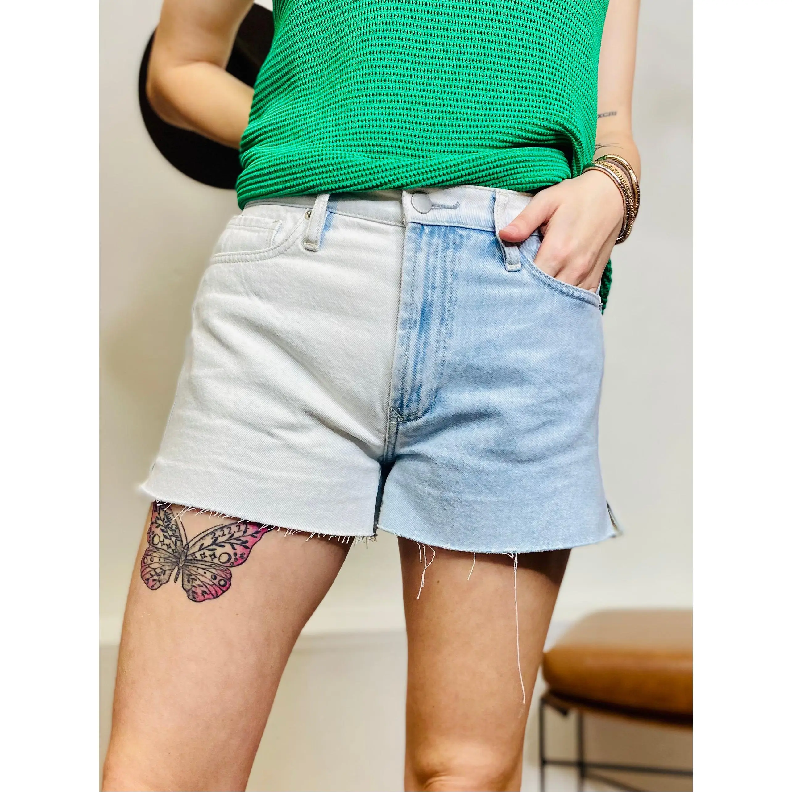 Luna Two Tone Denim Shorts DEAR JOHN