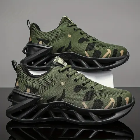 Men's Camouflage Low-Top Casual Jogging Shoes - Breathable Textile Mesh Athletic Style Trainers, Lace Closure, Lightweight EVA Sole, Breathable Slip-Resist Antislip All-Season Outdoor Footwear