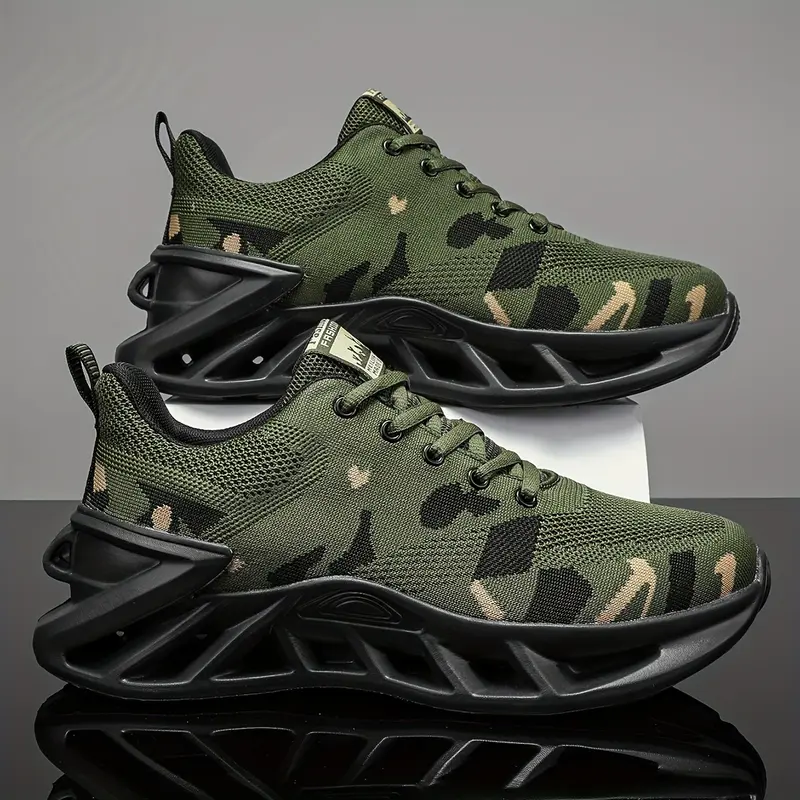 Men's Camouflage Low-Top Casual Jogging Shoes - Breathable Textile Mesh Athletic Style Trainers, Lace Closure, Lightweight EVA Sole, Breathable Slip-Resist Antislip All-Season Outdoor Footwear