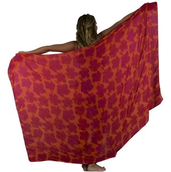 Island Style- Hibiscus Full Size Sarong- Orange/Red